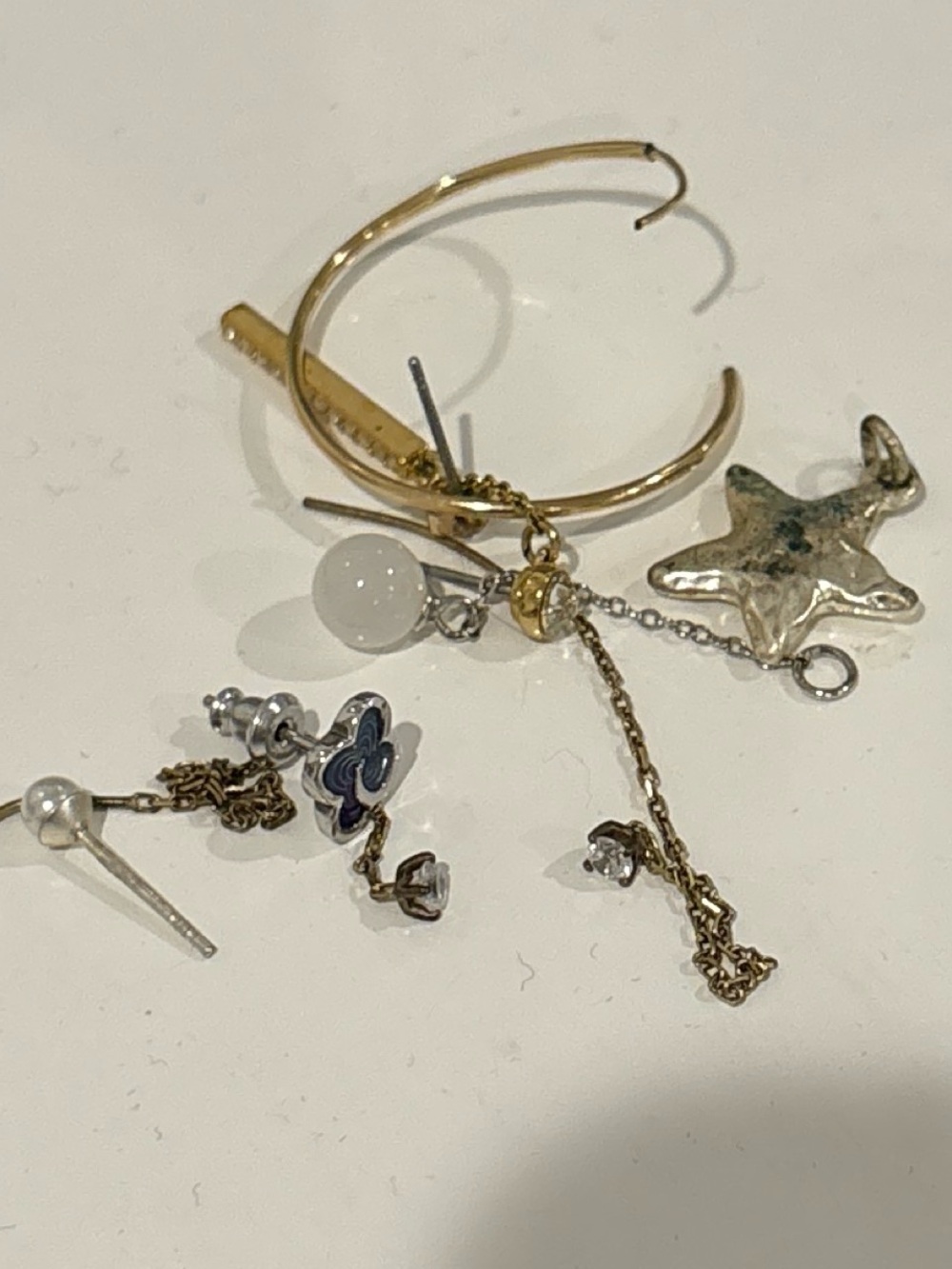 Gold and Silver Mixed Metal Charm Earrings Set - Star and Bead Details